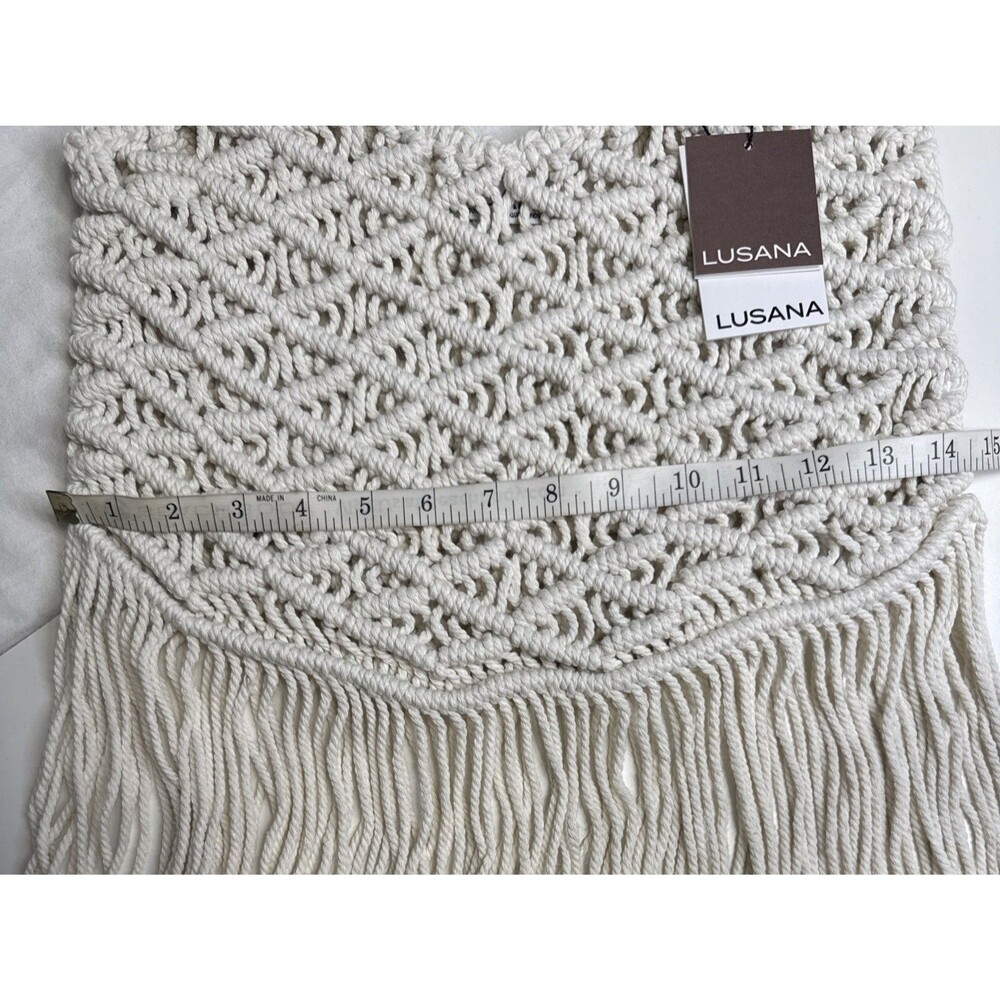 Lusana Resort Boho Fringe Crochet Bag Pearl Ivory Open Weave Unlined NWT - Picture 6 of 6